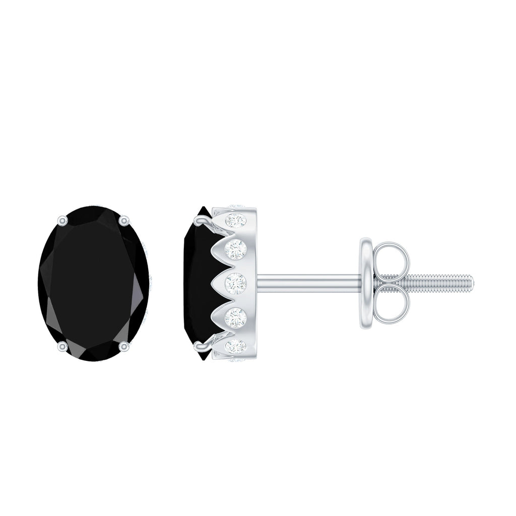 Natural 2.2 Carat Oval Black Onyx Earrings with Diamond