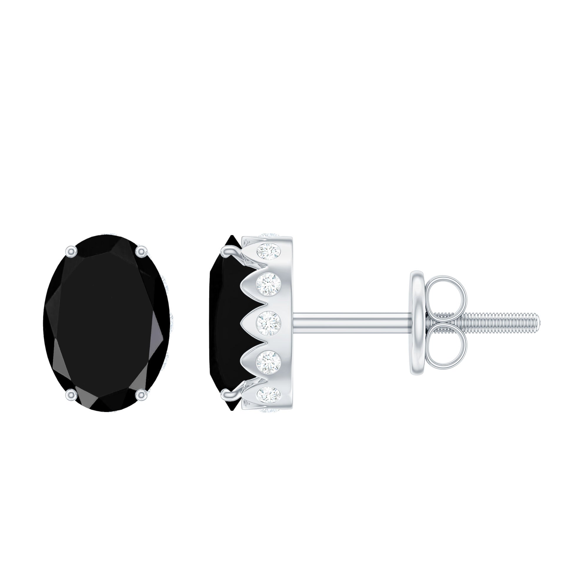 Natural 2.2 Carat Oval Black Onyx Earrings with Diamond