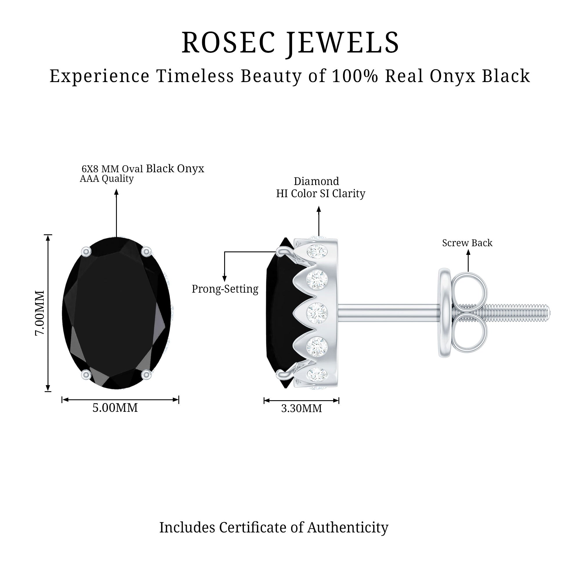 Natural 2.2 Carat Oval Black Onyx Earrings with Diamond