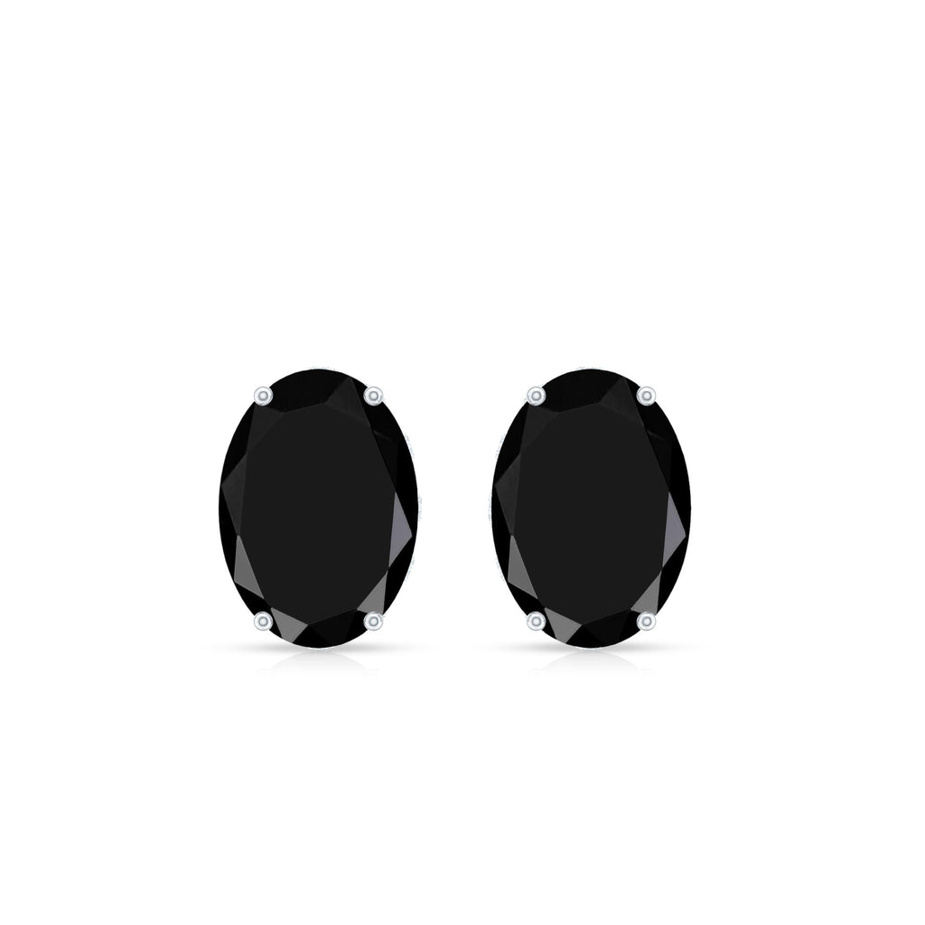 Natural 2.2 Carat Oval Black Onyx Earrings with Diamond