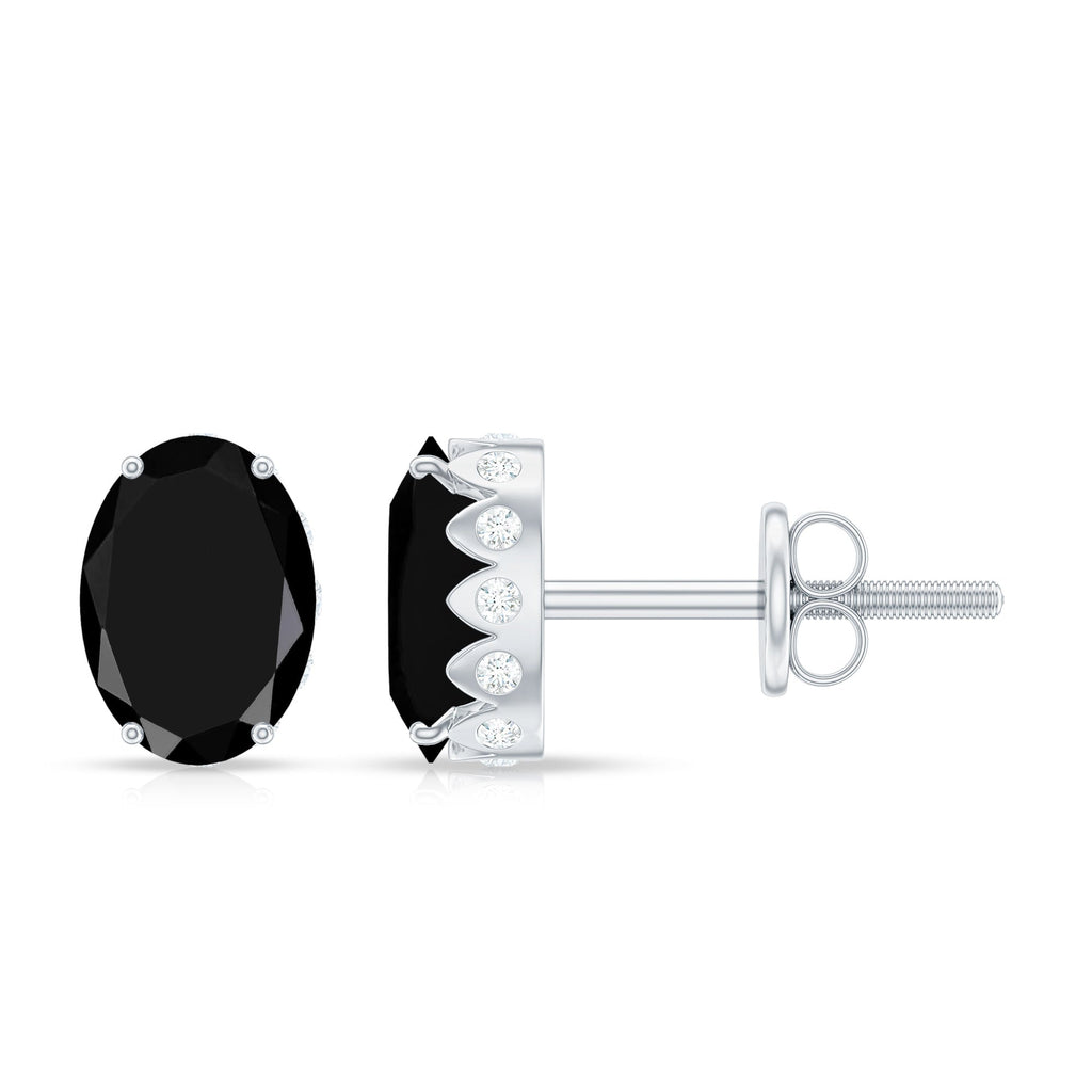 Natural 2.2 Carat Oval Black Onyx Earrings with Diamond