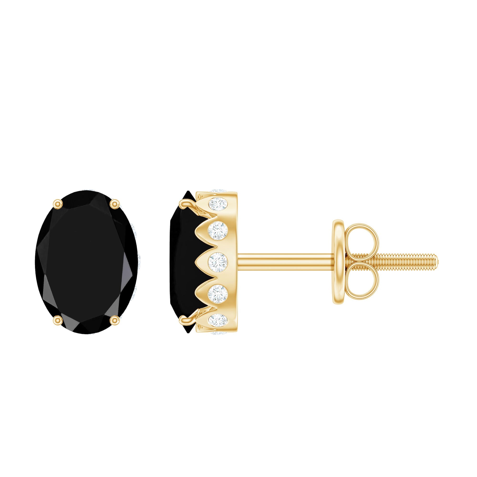 Natural 2.2 Carat Oval Black Onyx Earrings with Diamond