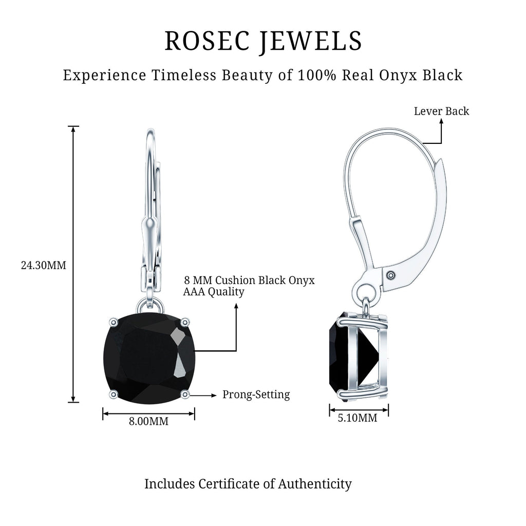 Black Onyx Solitaire Drop Lever Back Earrings