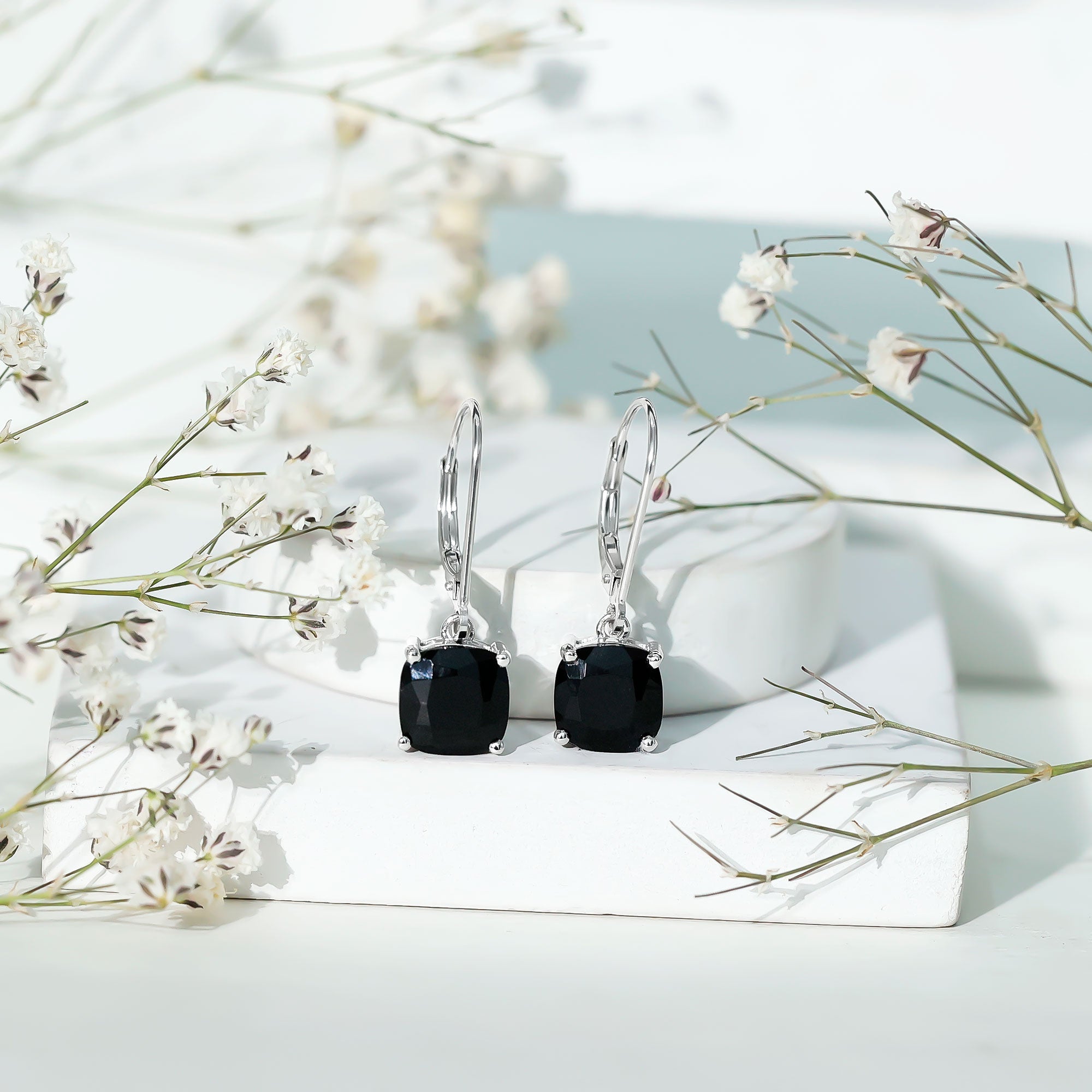 Black Onyx Solitaire Drop Lever Back Earrings