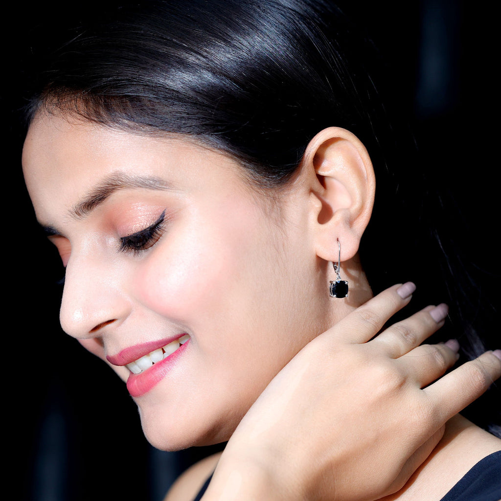 Black Onyx Solitaire Drop Lever Back Earrings