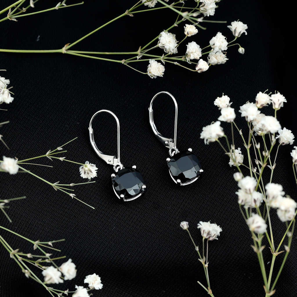 Black Onyx Solitaire Drop Lever Back Earrings