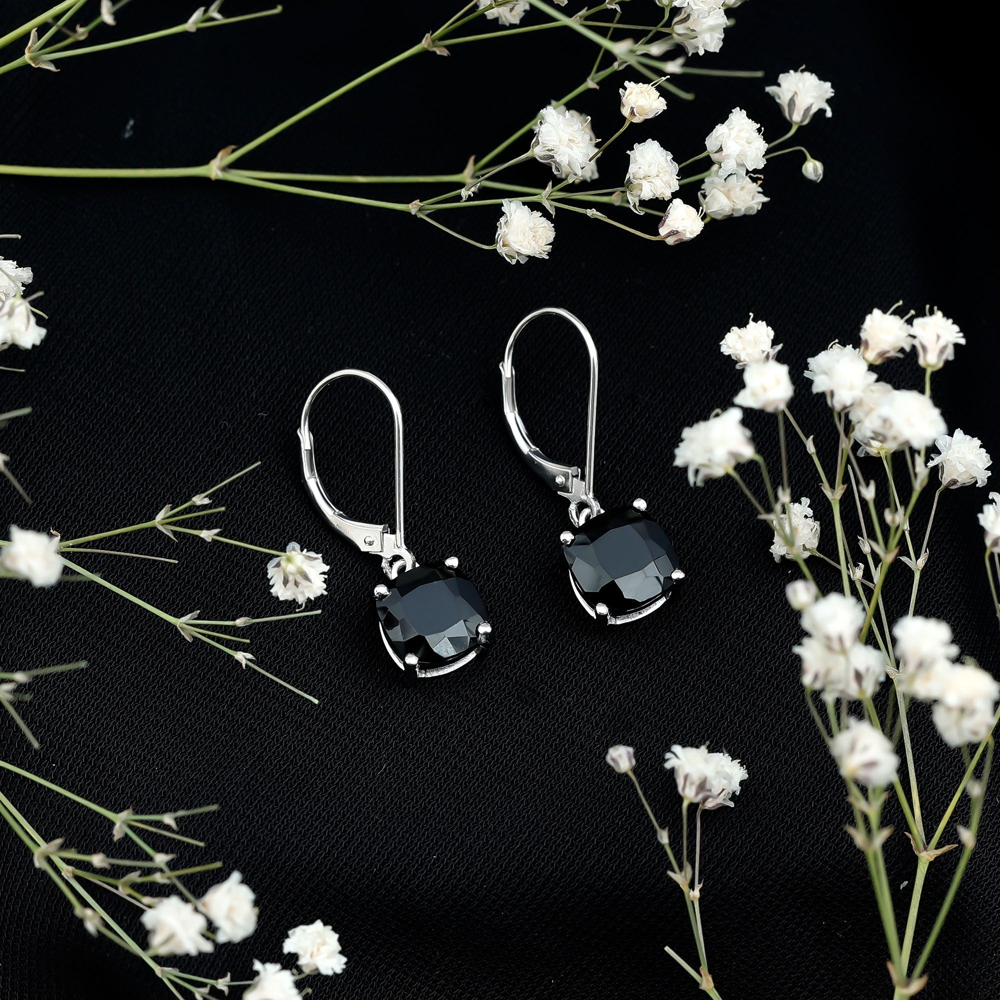 Black Onyx Solitaire Drop Lever Back Earrings