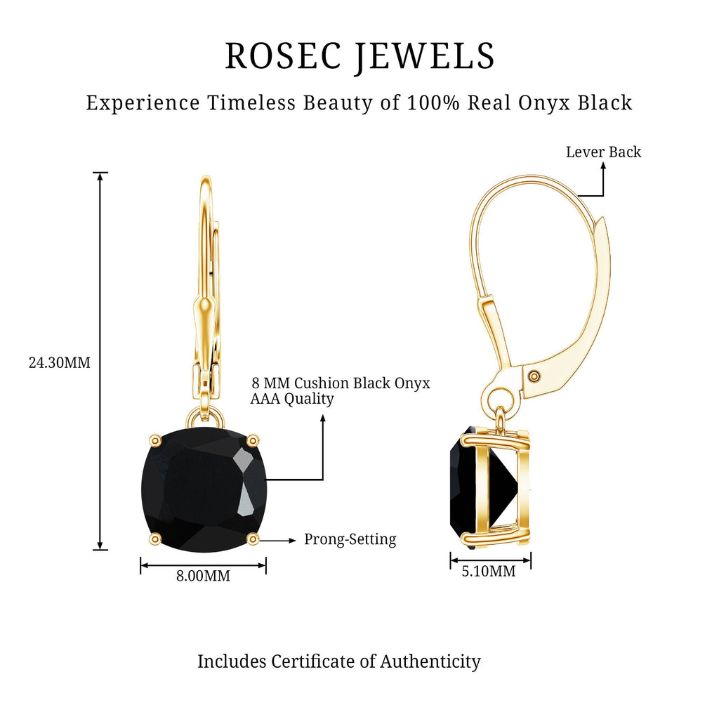 Black Onyx Solitaire Drop Lever Back Earrings