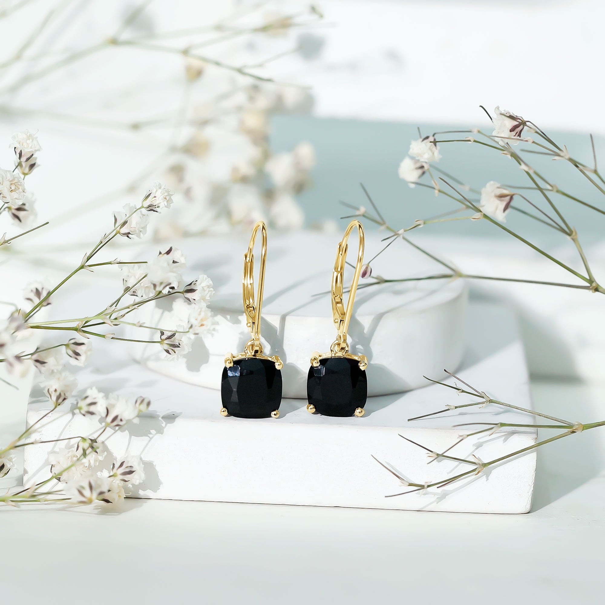 Black Onyx Solitaire Drop Lever Back Earrings