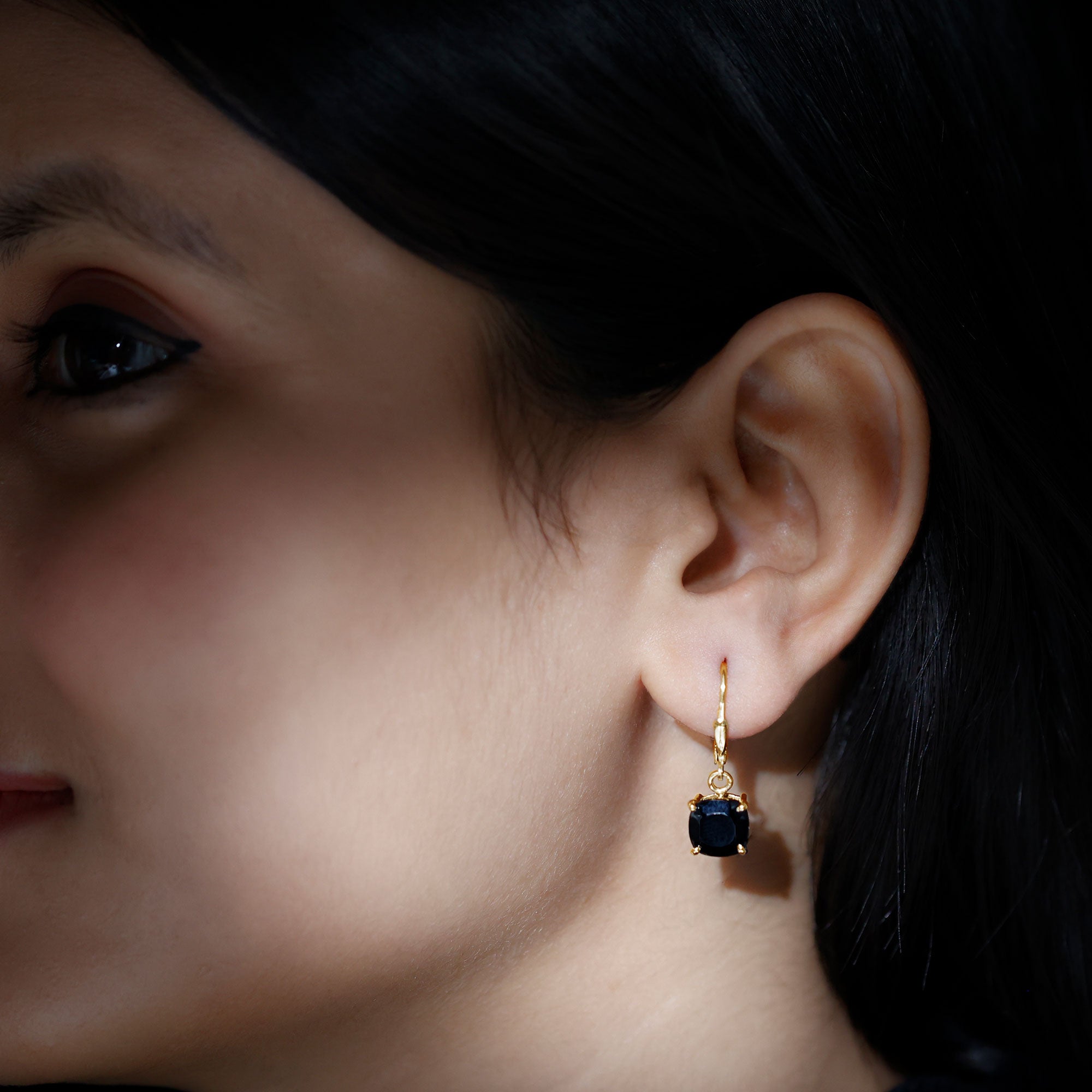 Black Onyx Solitaire Drop Lever Back Earrings