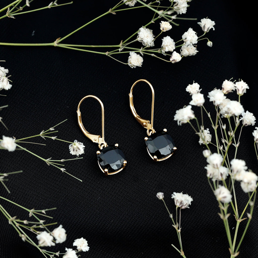 Black Onyx Solitaire Drop Lever Back Earrings