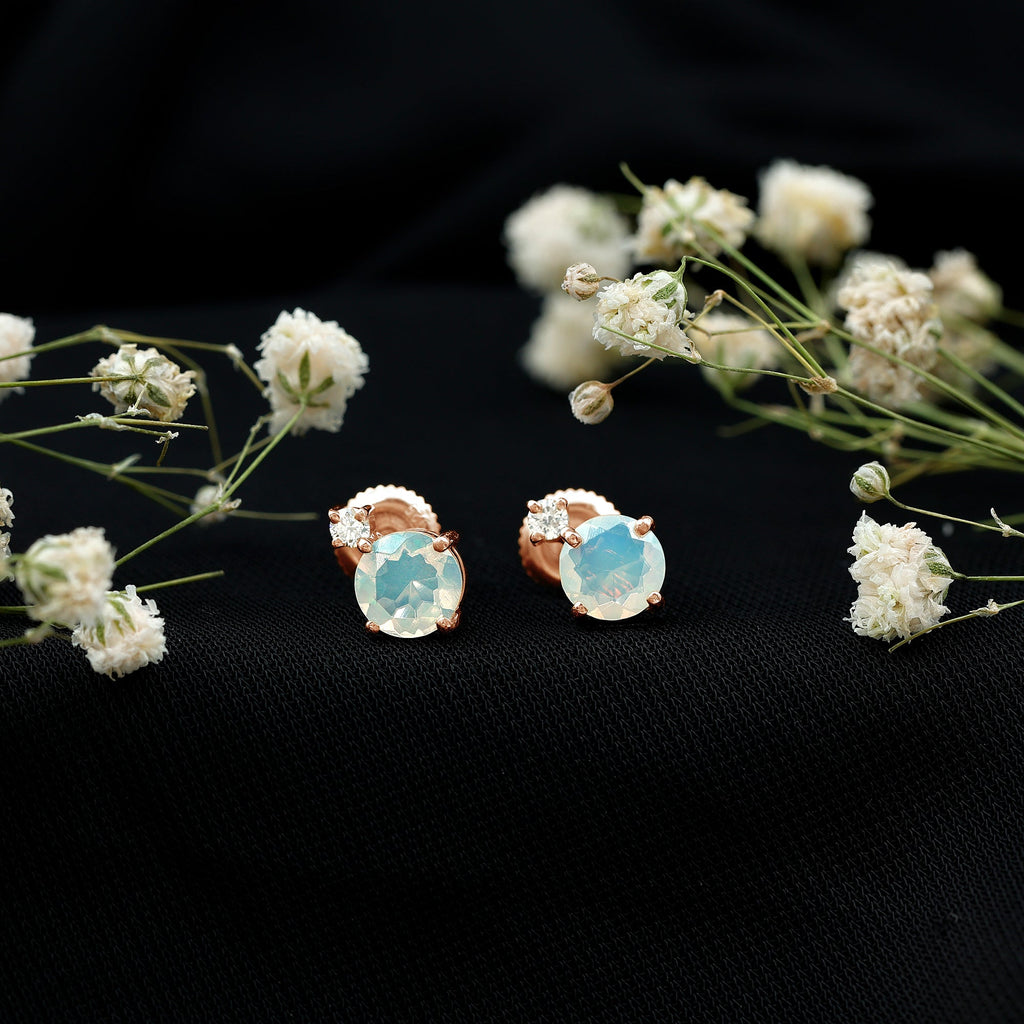 Ethiopian Opal Diamond Solitaire Stud Earrings