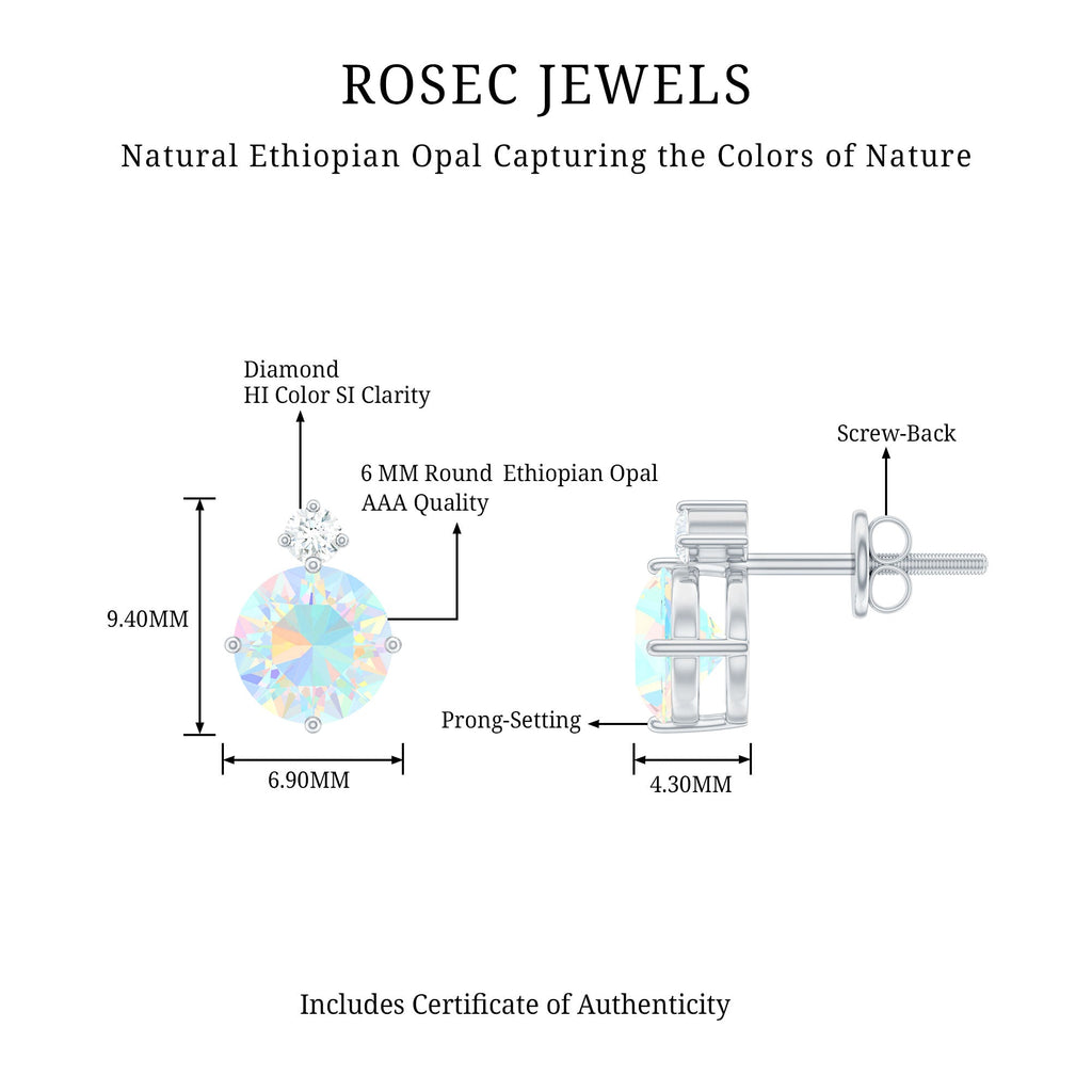 Ethiopian Opal Diamond Solitaire Stud Earrings