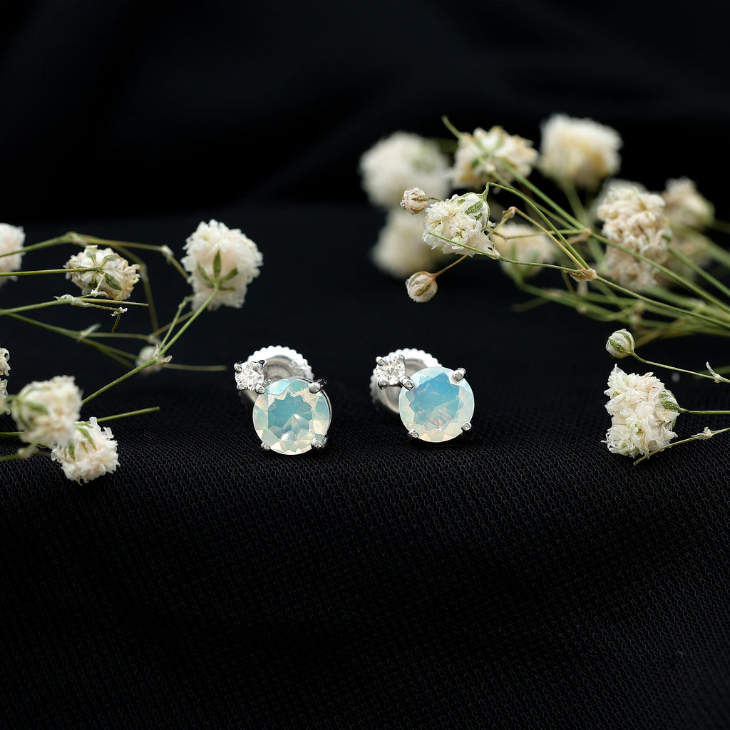 Ethiopian Opal Diamond Solitaire Stud Earrings