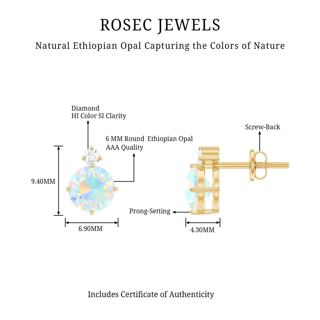 Ethiopian Opal Diamond Solitaire Stud Earrings