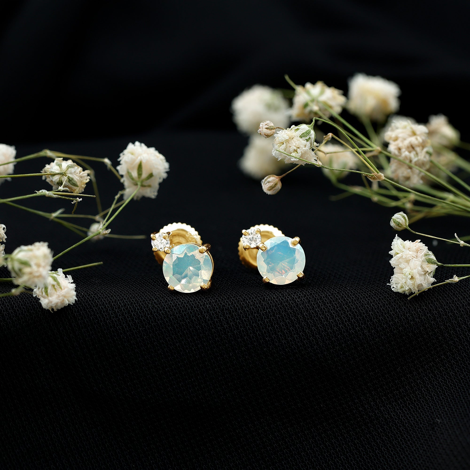 Ethiopian Opal Diamond Solitaire Stud Earrings