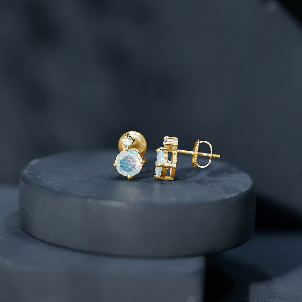 Ethiopian Opal Diamond Solitaire Stud Earrings