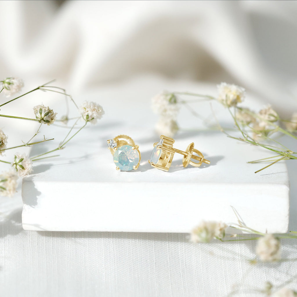 Ethiopian Opal Diamond Solitaire Stud Earrings