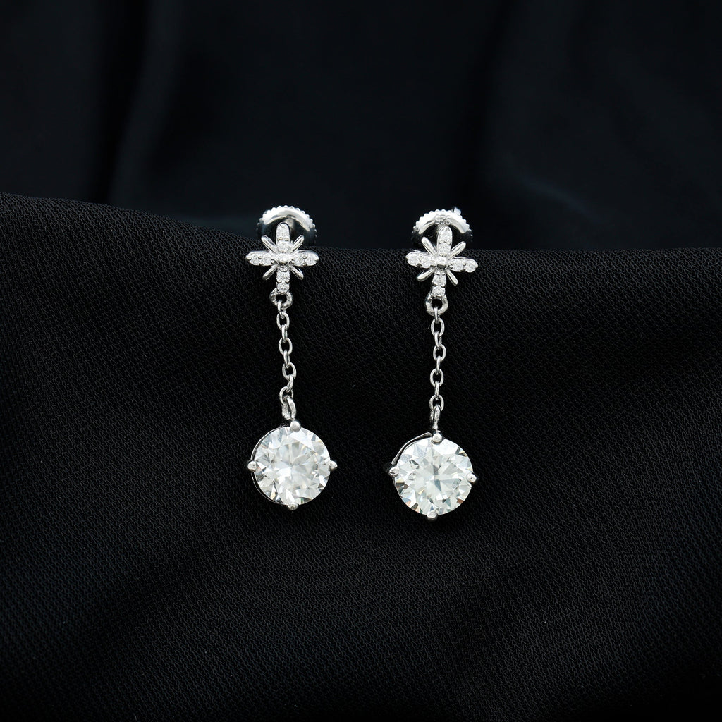 Floral Inspired 4.2 Carat Moissanite Dangling Earrings in Silver