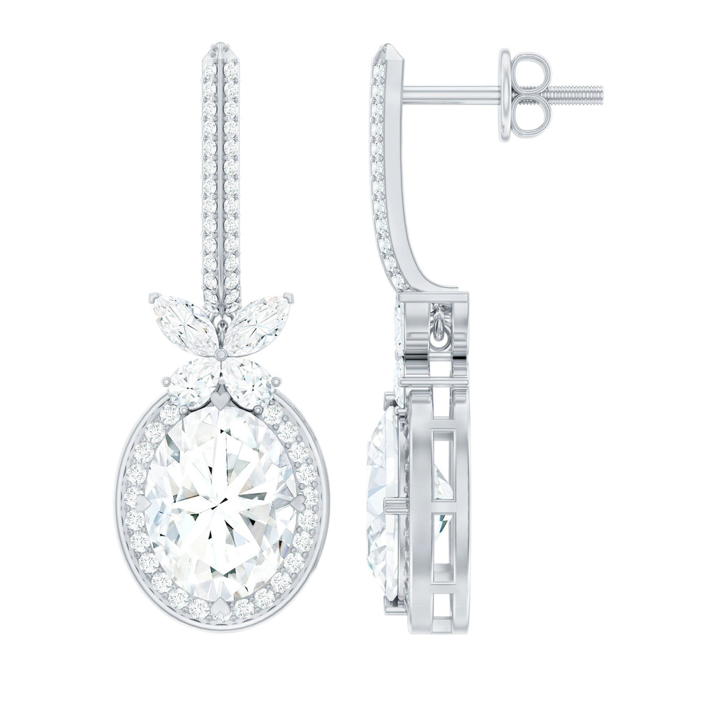 Certified 7X9 MM Oval Moissanite Wedding Drop Earrings with Screw Back