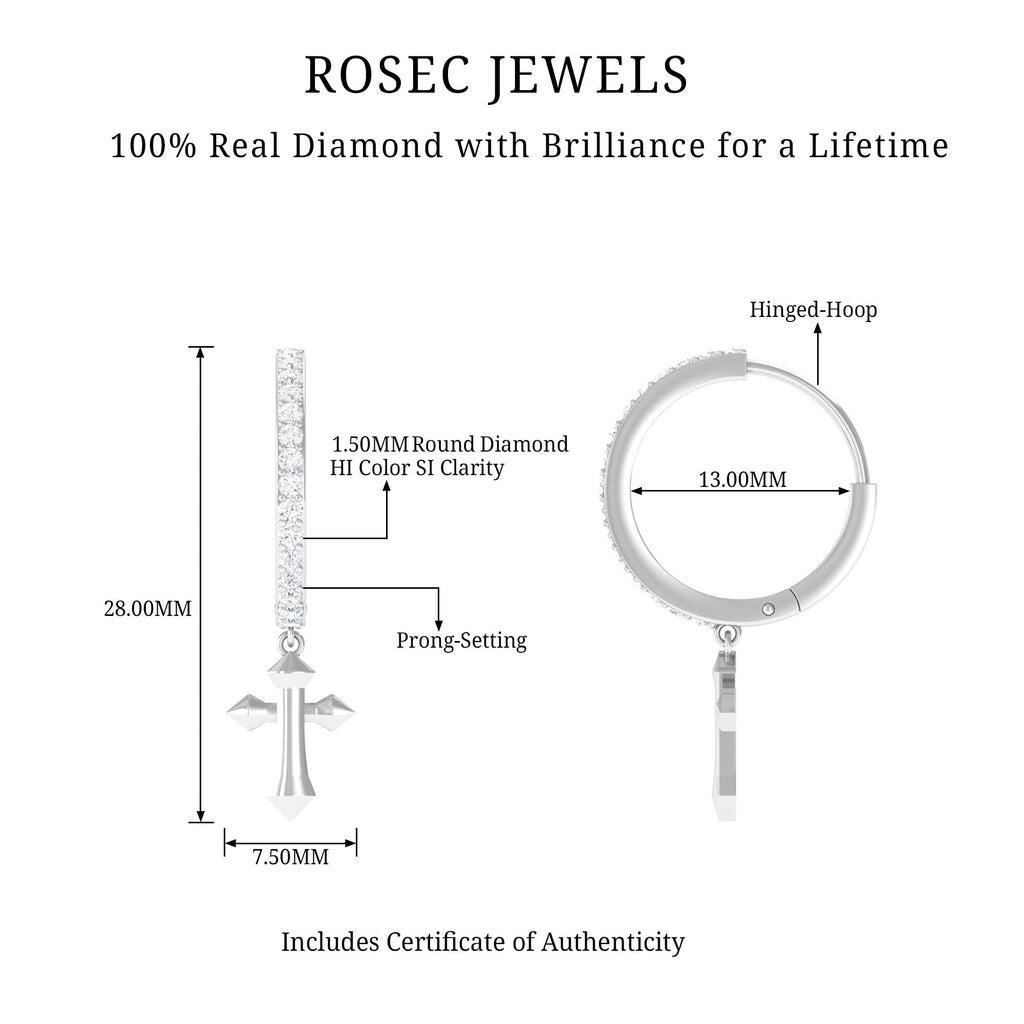 Certified Diamond Cross Drop Hoop Earrings