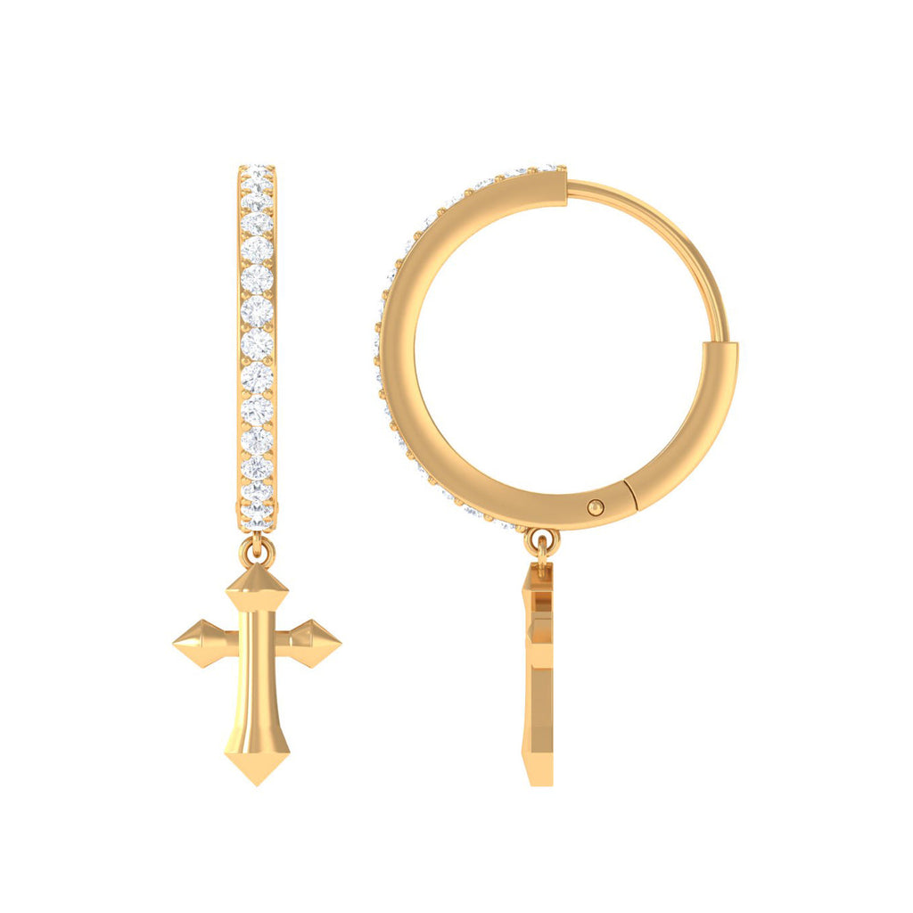Certified Diamond Cross Drop Hoop Earrings