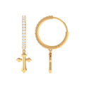 Certified Diamond Cross Drop Hoop Earrings