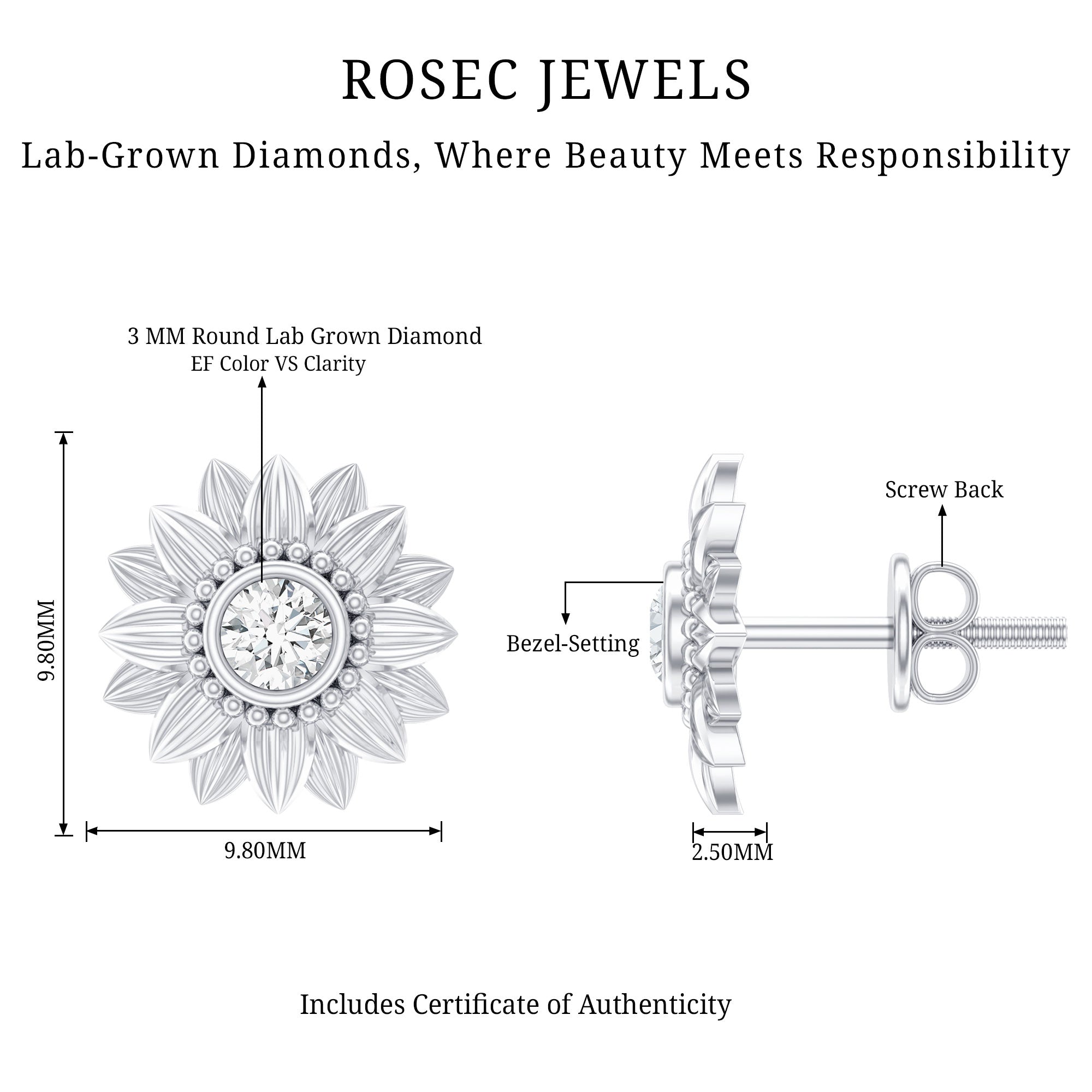 Diamond Sunflower Stud Earrings For Her