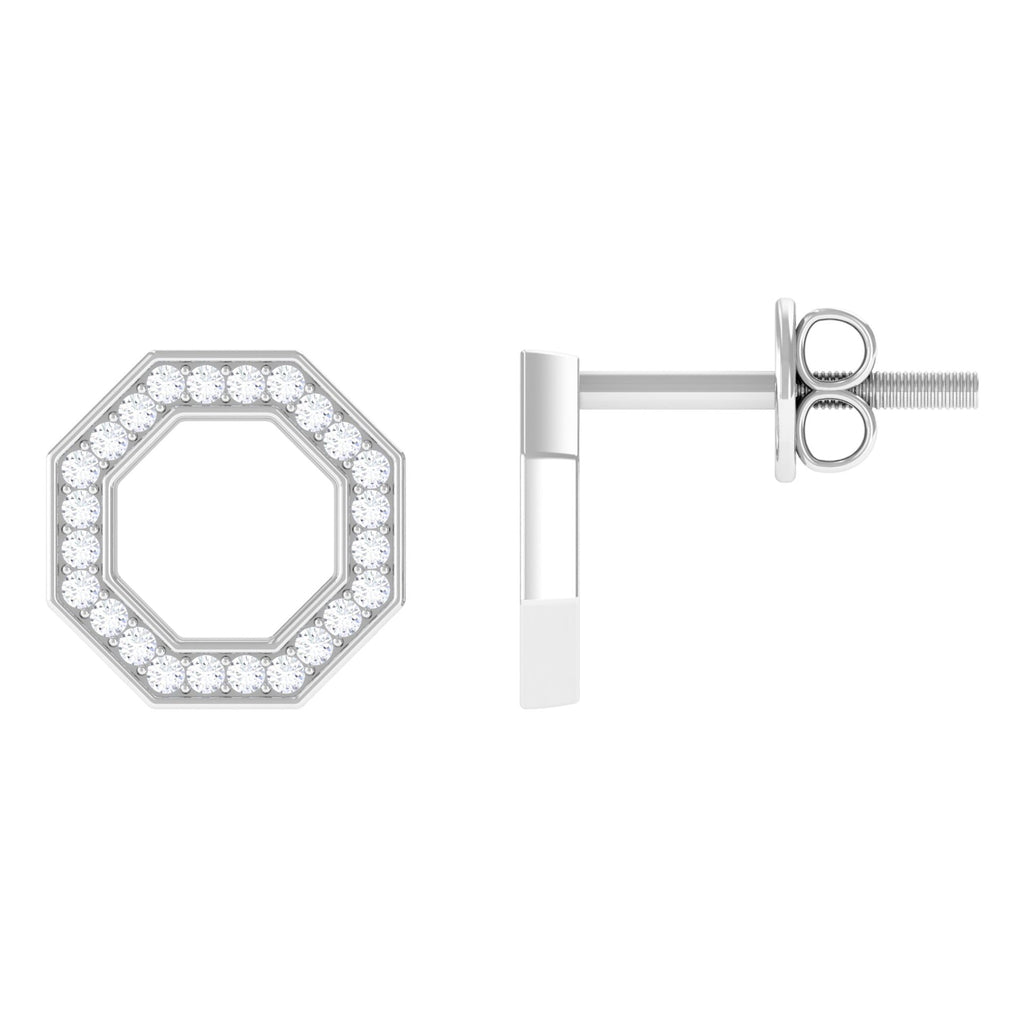 Diamond Geometric Earrings – Modern Screw Back Studs With Pave Setting Diamonds
