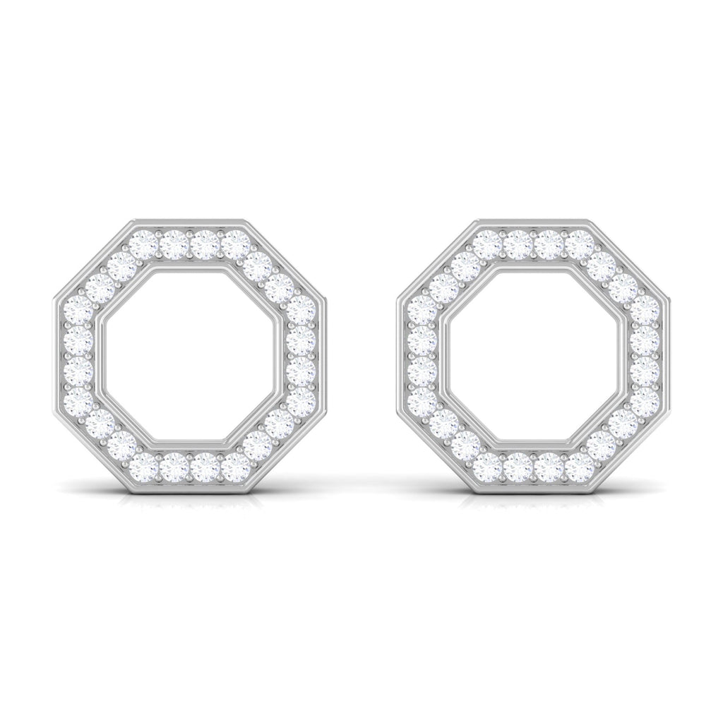 Diamond Geometric Earrings – Modern Screw Back Studs With Pave Setting Diamonds