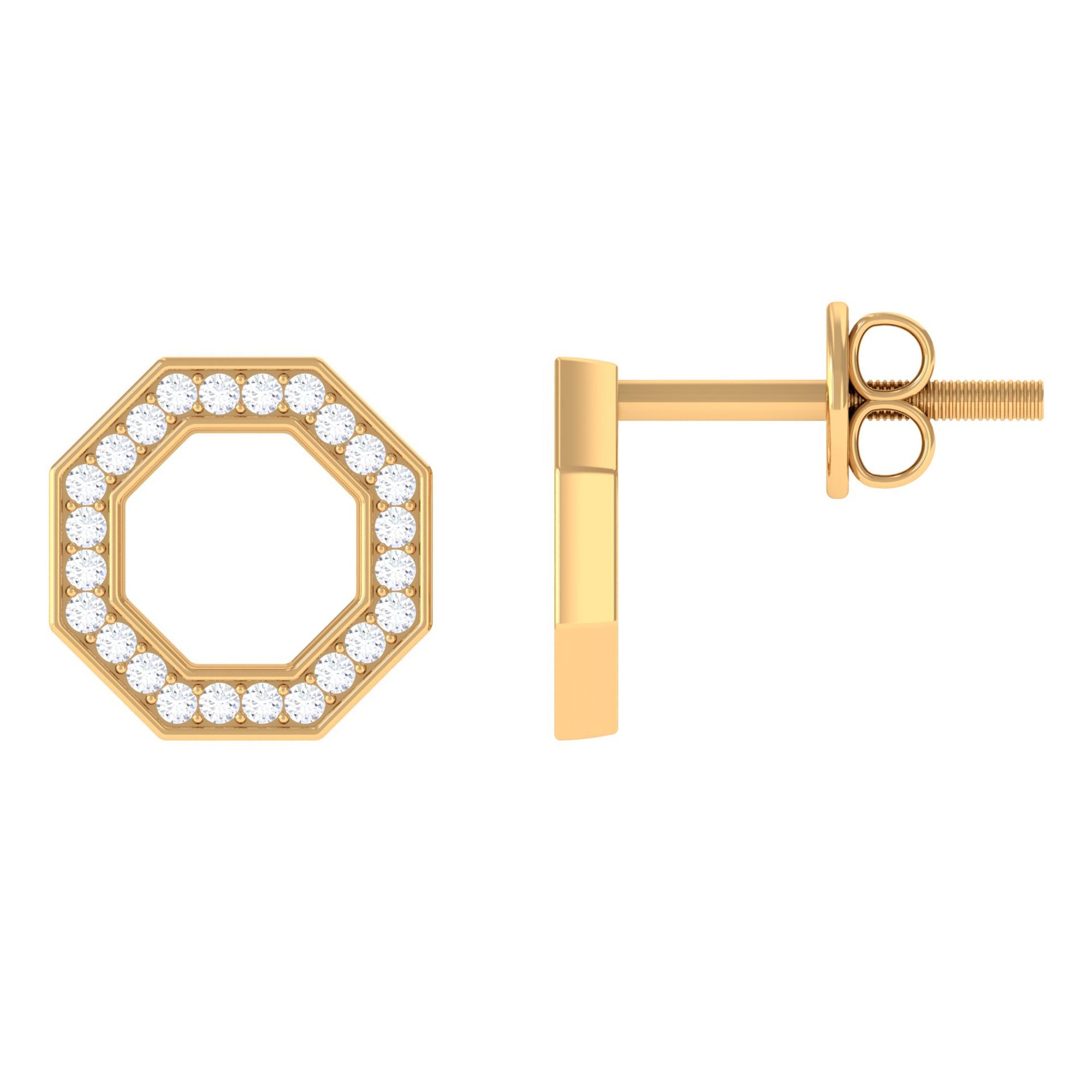 Diamond Geometric Earrings – Modern Screw Back Studs With Pave Setting Diamonds