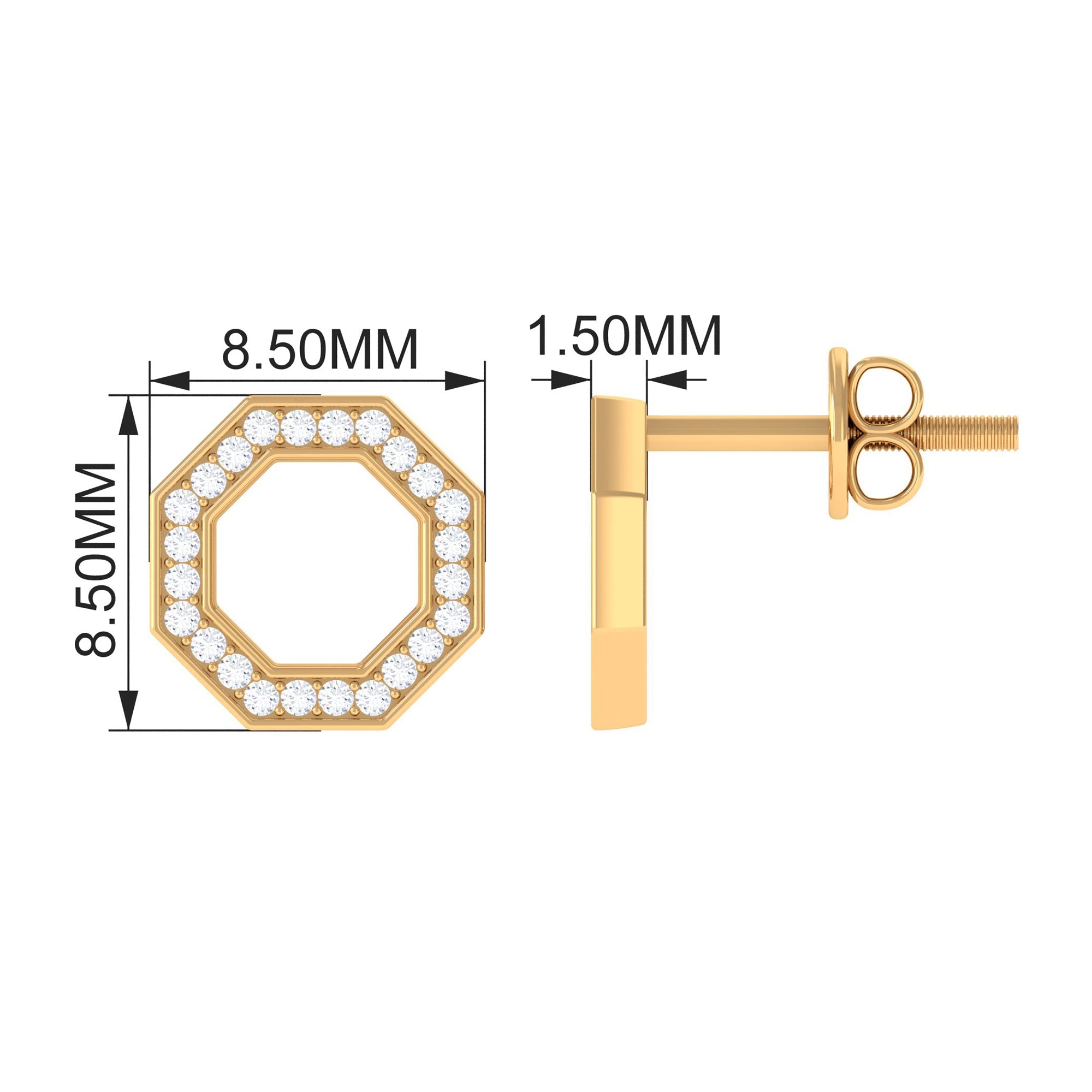 Diamond Geometric Earrings – Modern Screw Back Studs With Pave Setting Diamonds