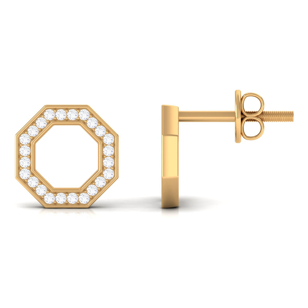 Diamond Geometric Earrings – Modern Screw Back Studs With Pave Setting Diamonds