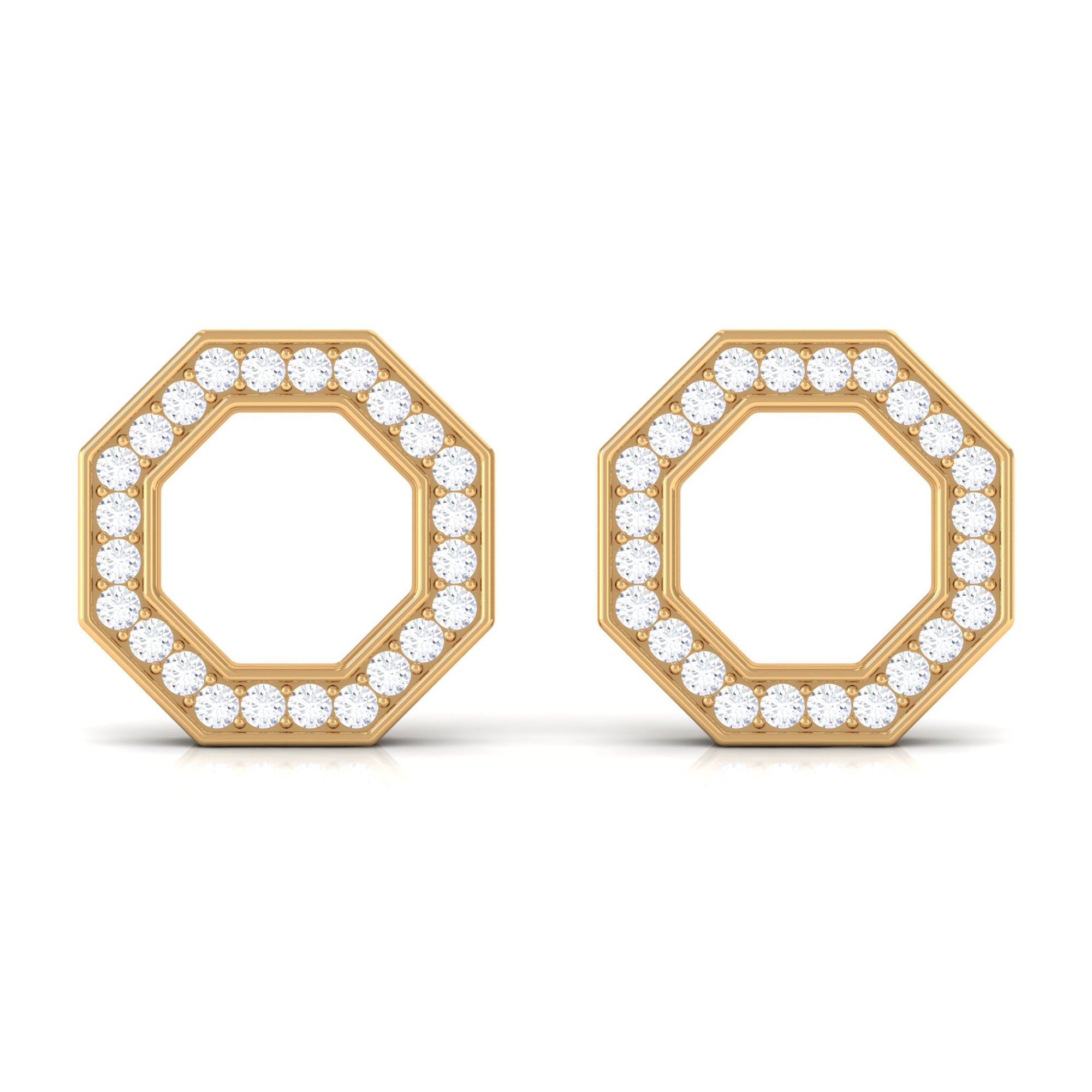 Diamond Geometric Earrings – Modern Screw Back Studs With Pave Setting Diamonds