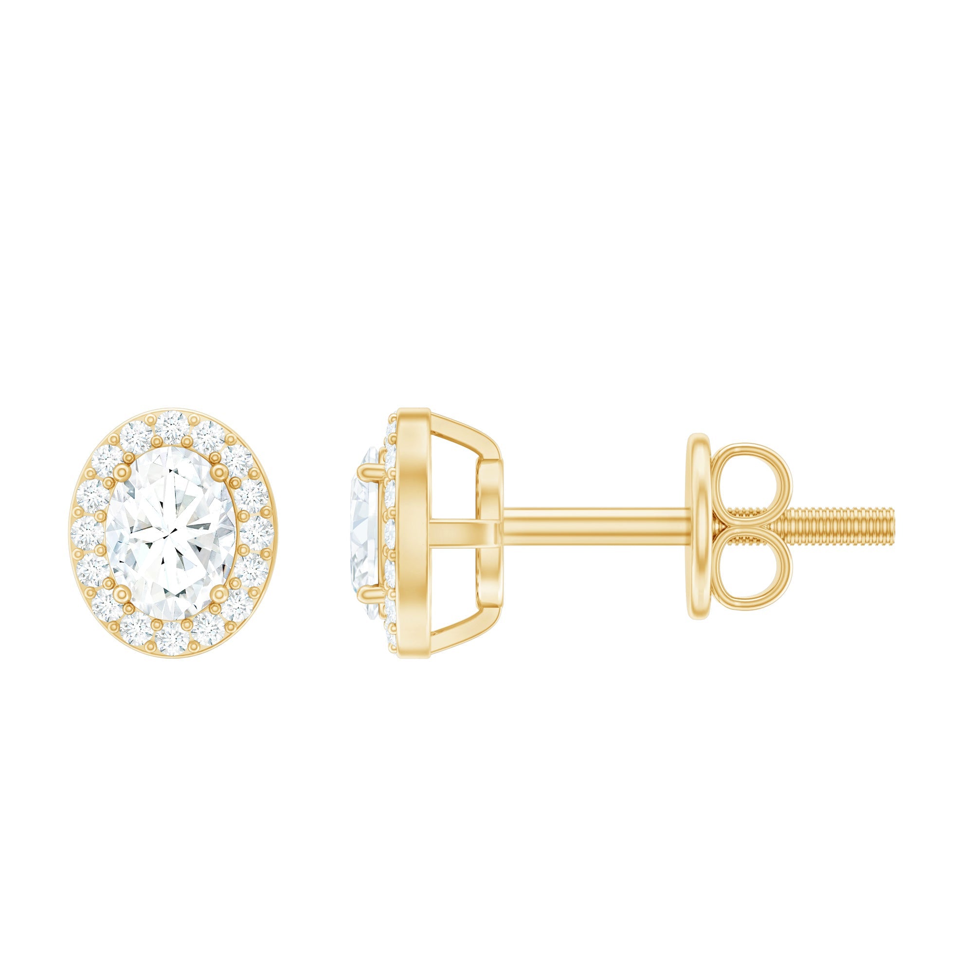 Halo Diamond Earrings – Oval Gemstone Studs With Secure Screw Closure