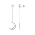 Diamond Chain Earrings – Crescent Moon & Star Dangle | Elegant Fine Jewelry