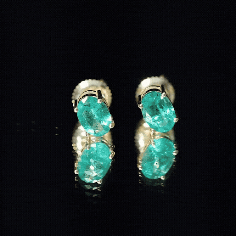 Oval Emerald Stud Earrings - 1.43 Carat AAA Quality Green Gemstone Jewelry