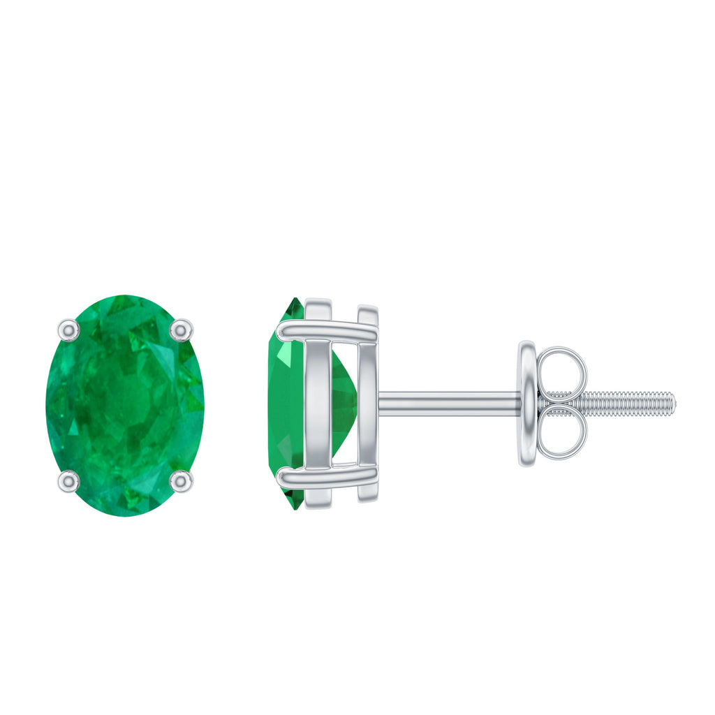Oval Emerald Stud Earrings - 1.43 Carat AAA Quality Green Gemstone Jewelry
