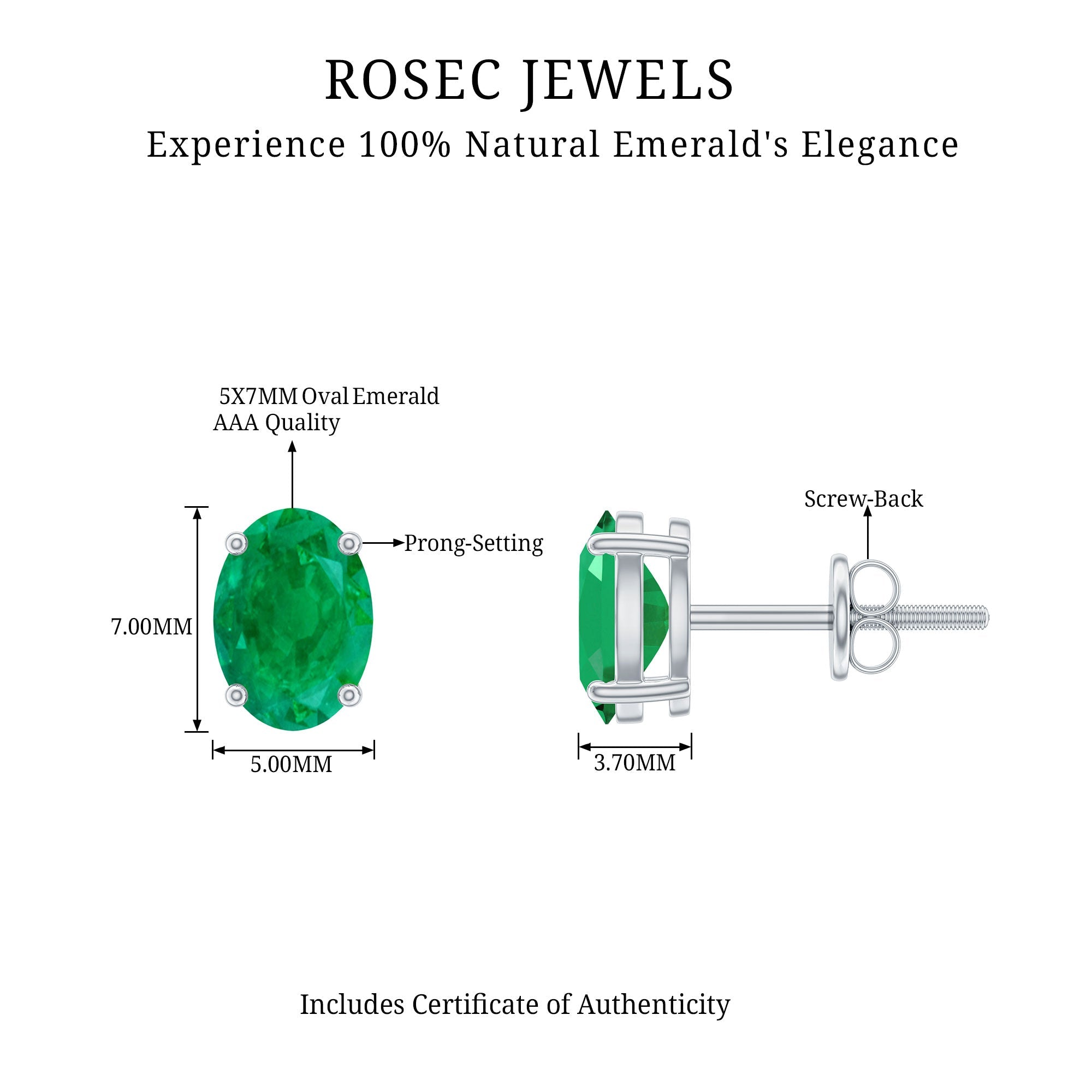 Oval Emerald Stud Earrings - 1.43 Carat AAA Quality Green Gemstone Jewelry