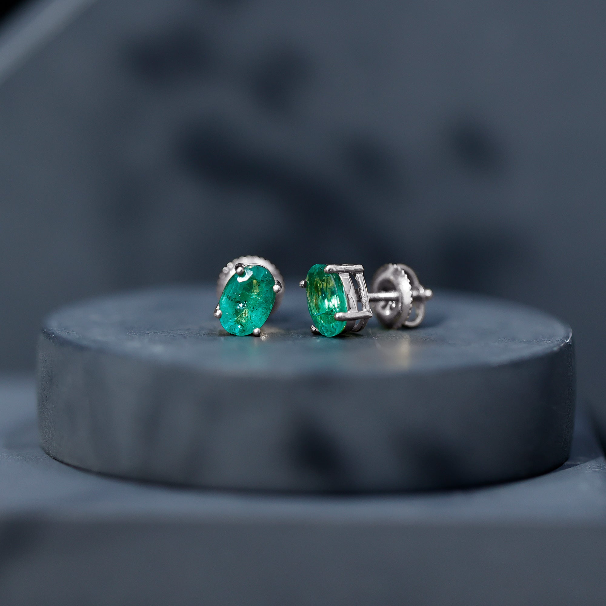 Oval Emerald Stud Earrings - 1.43 Carat AAA Quality Green Gemstone Jewelry