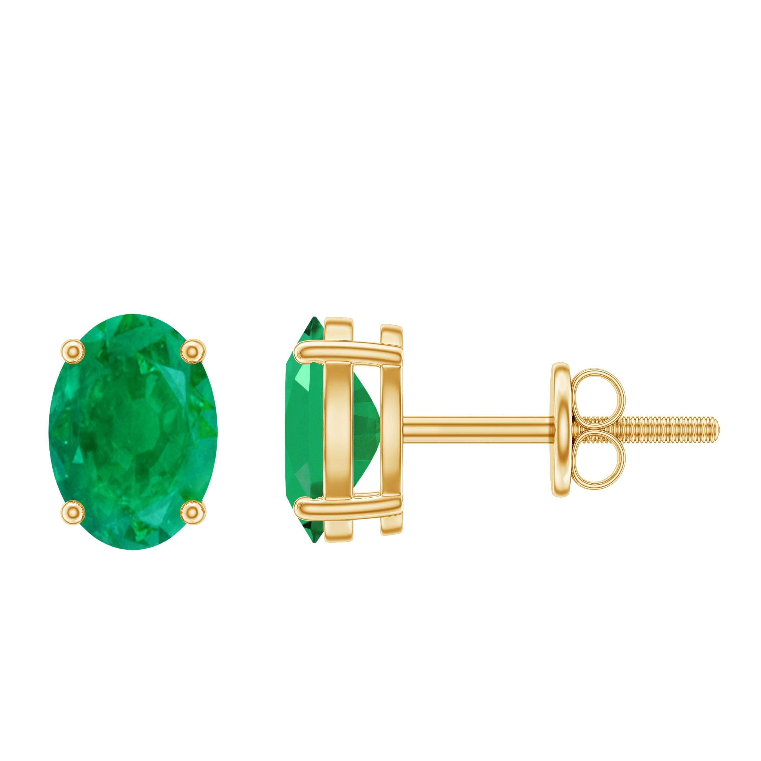 Oval Emerald Stud Earrings - 1.43 Carat AAA Quality Green Gemstone Jewelry
