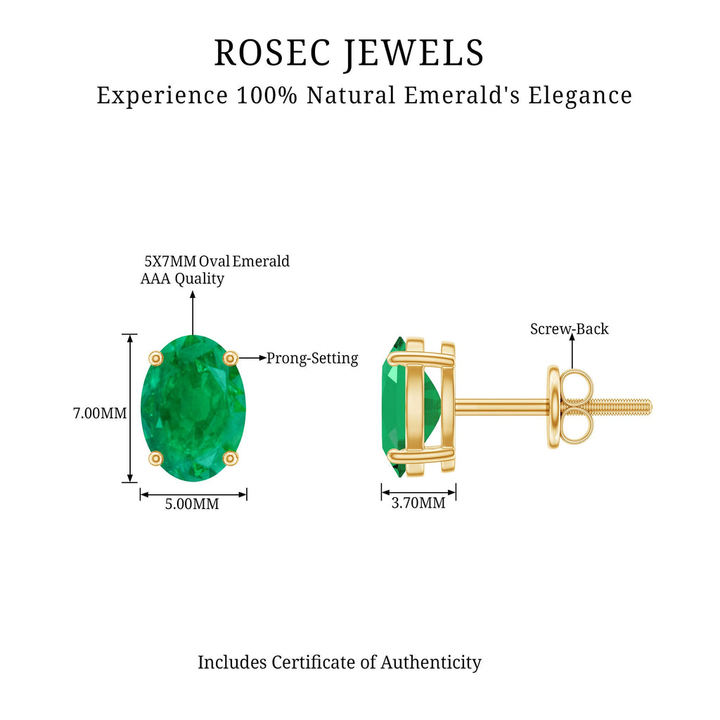 Oval Emerald Stud Earrings - 1.43 Carat AAA Quality Green Gemstone Jewelry