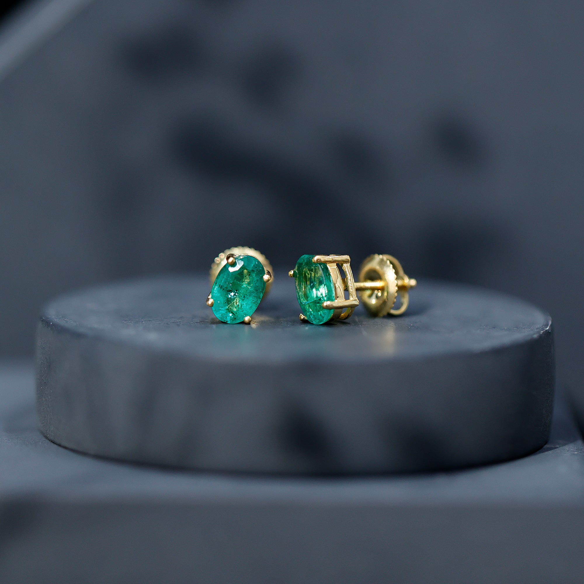 Oval Emerald Stud Earrings - 1.43 Carat AAA Quality Green Gemstone Jewelry