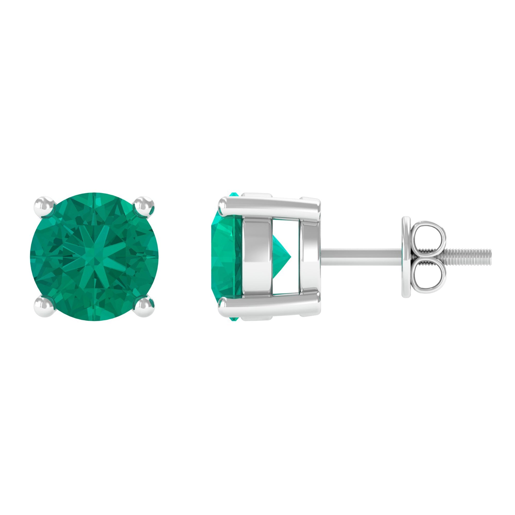 Emerald Stud Earrings - Round Cut 5 MM Real Solitaire AAA Quality Stones