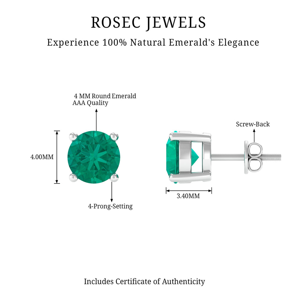 Emerald Stud Earrings - Round Cut 5 MM Real Solitaire AAA Quality Stones