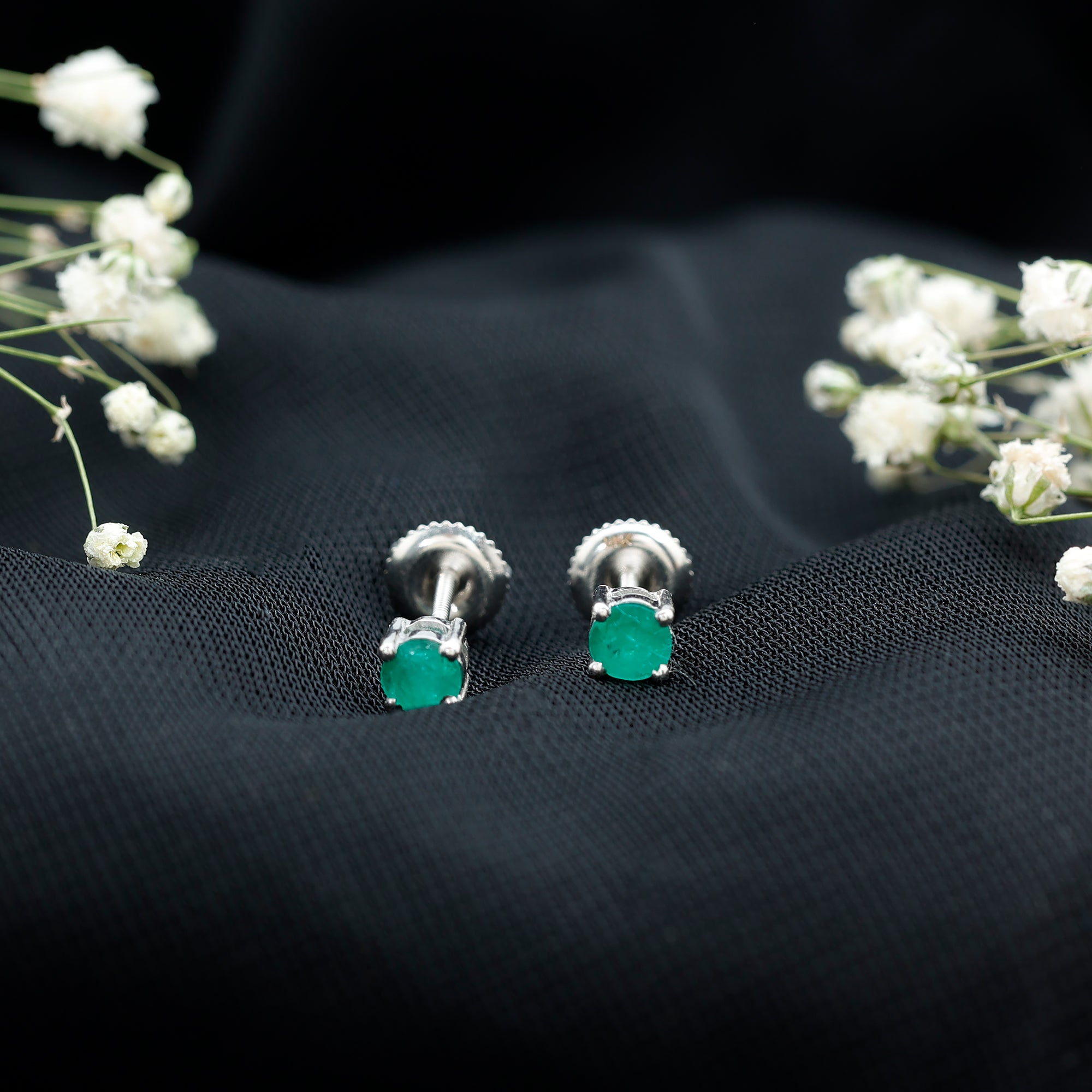 Emerald Stud Earrings - Round Cut 5 MM Real Solitaire AAA Quality Stones