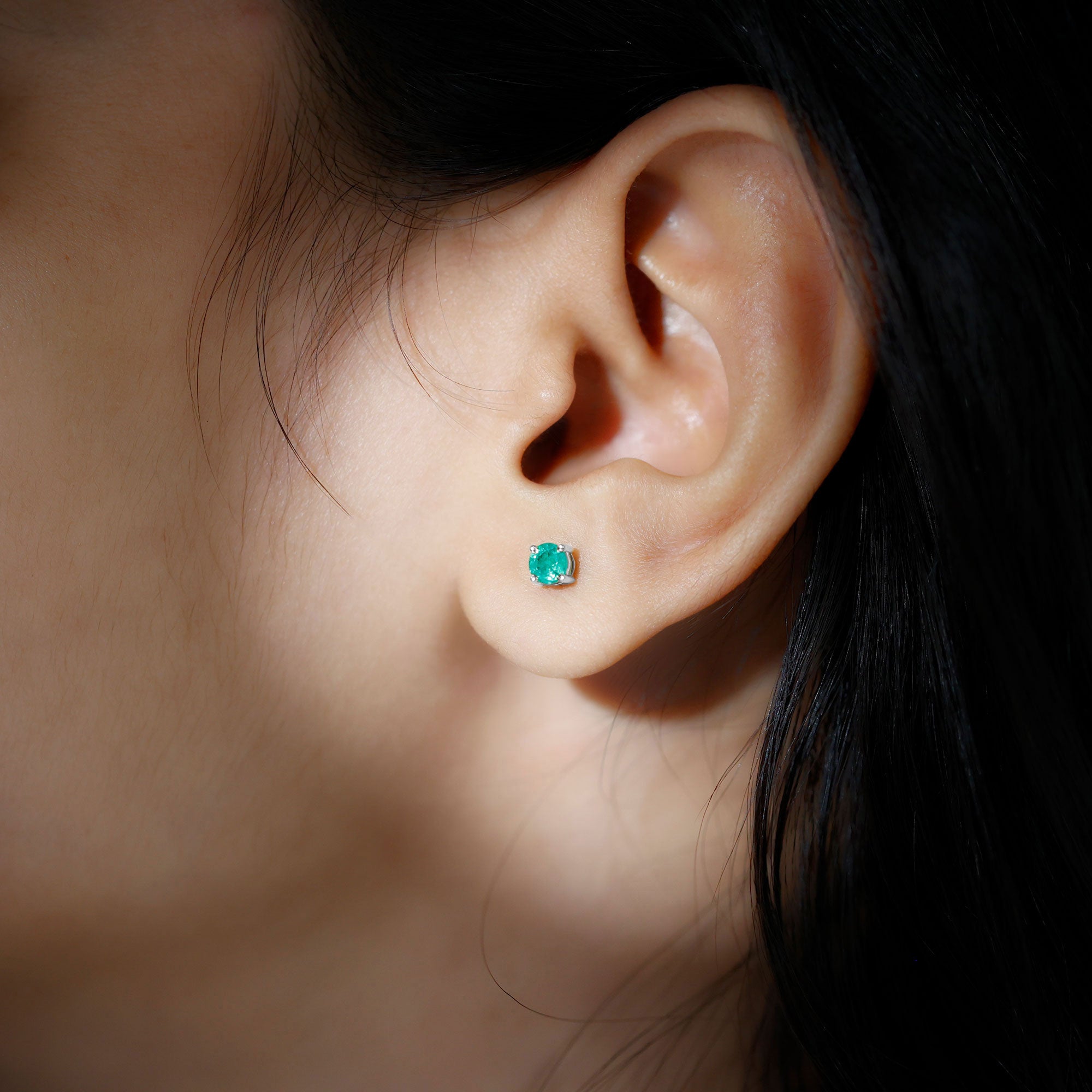 Emerald Stud Earrings - Round Cut 5 MM Real Solitaire AAA Quality Stones