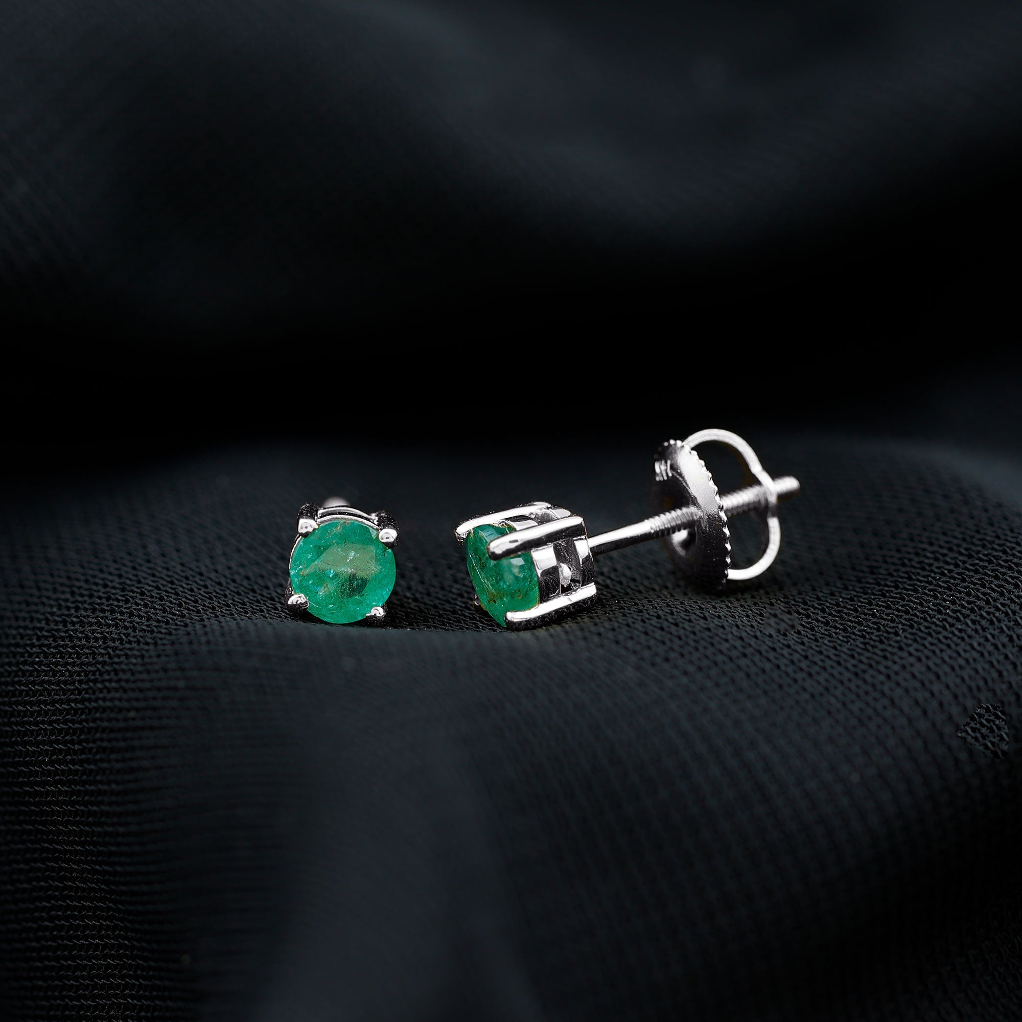 Emerald Stud Earrings - Round Cut 5 MM Real Solitaire AAA Quality Stones