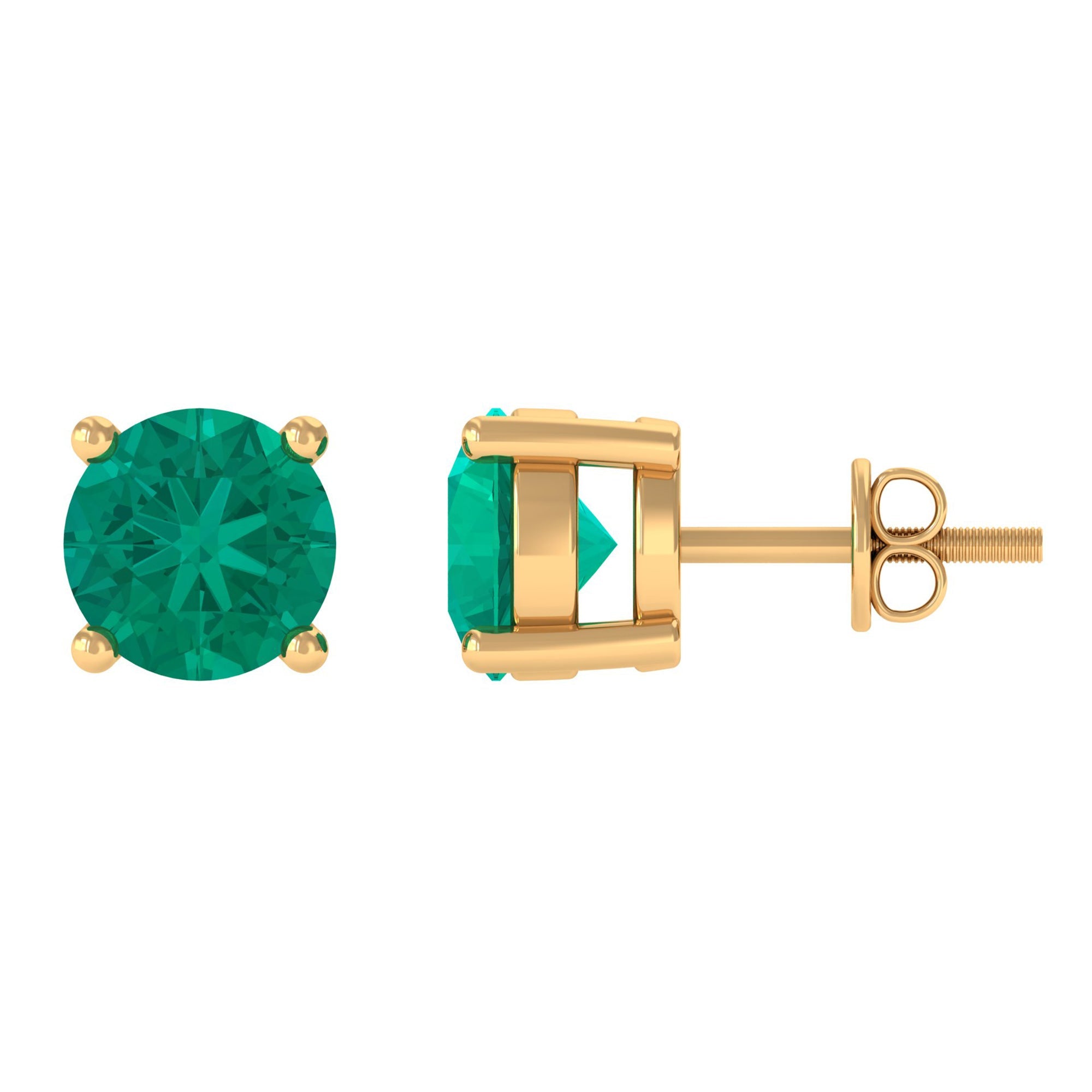 Emerald Stud Earrings - Round Cut 5 MM AAA Quality Solitaire Prong Setting
