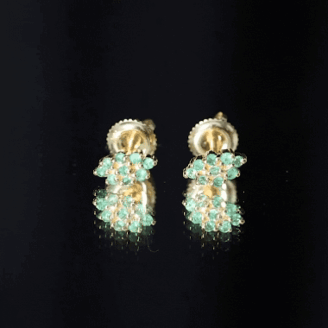 Emerald Cluster Earrings - Natural Round Studs With Screw Back, AAA Quality Emerald Jewelry